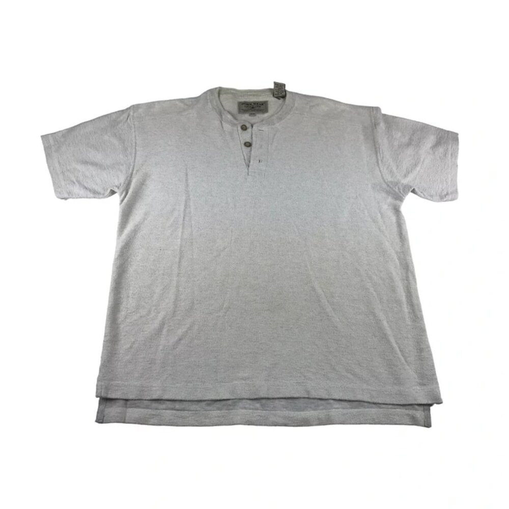Work Wear‎ Mens Beige Vintage Look Short Sleeve Split Neck T Shirt Size Medium